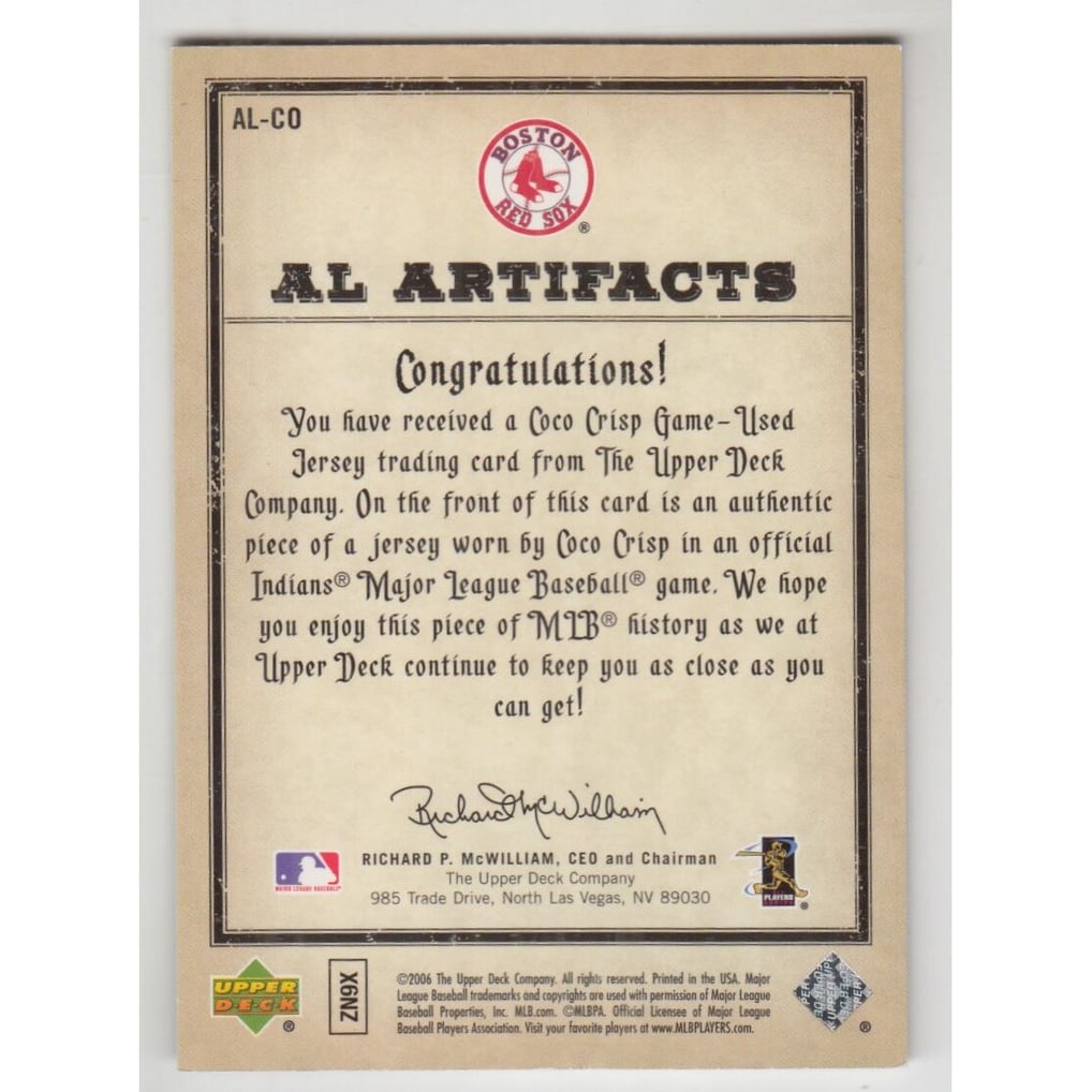 2006 Artifacts AL/NL Artifacts Red #COA Coco Crisp Jsy/250