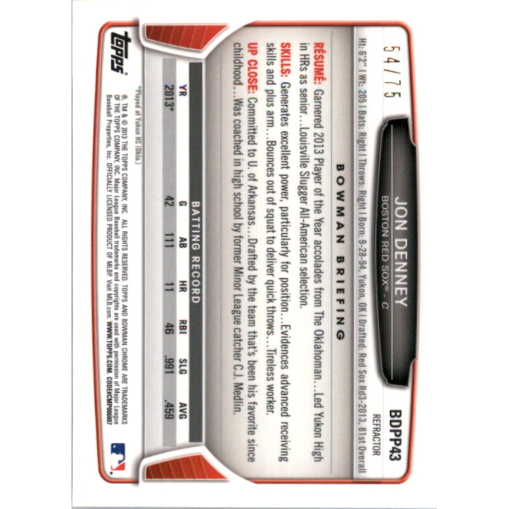 2013 Bowman Chrome Draft Draft Picks Green Refractors #BDPP43 Jon Denney