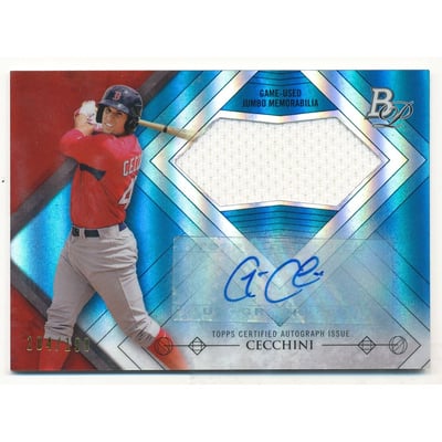 2014 Bowman Platinum Jumbo Relic Autographs Blue Refractors #AJRGC Garin Cecchini