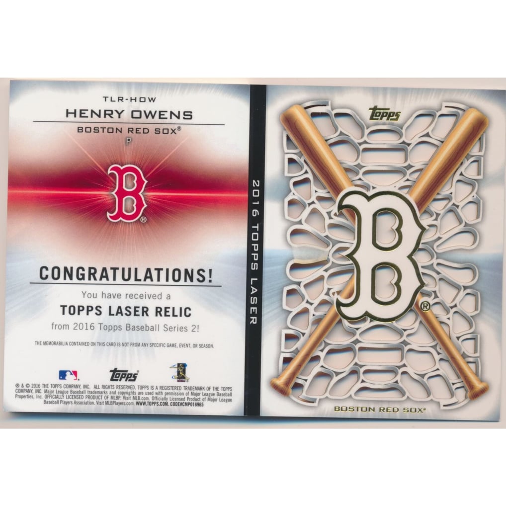 2016 Topps Laser Relics #TLRHOW Henry Owens S2