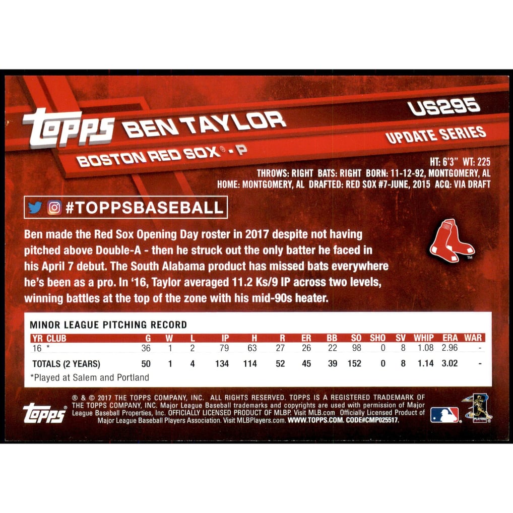 2017 Topps Update 5x7 Gold #US295 Ben Taylor