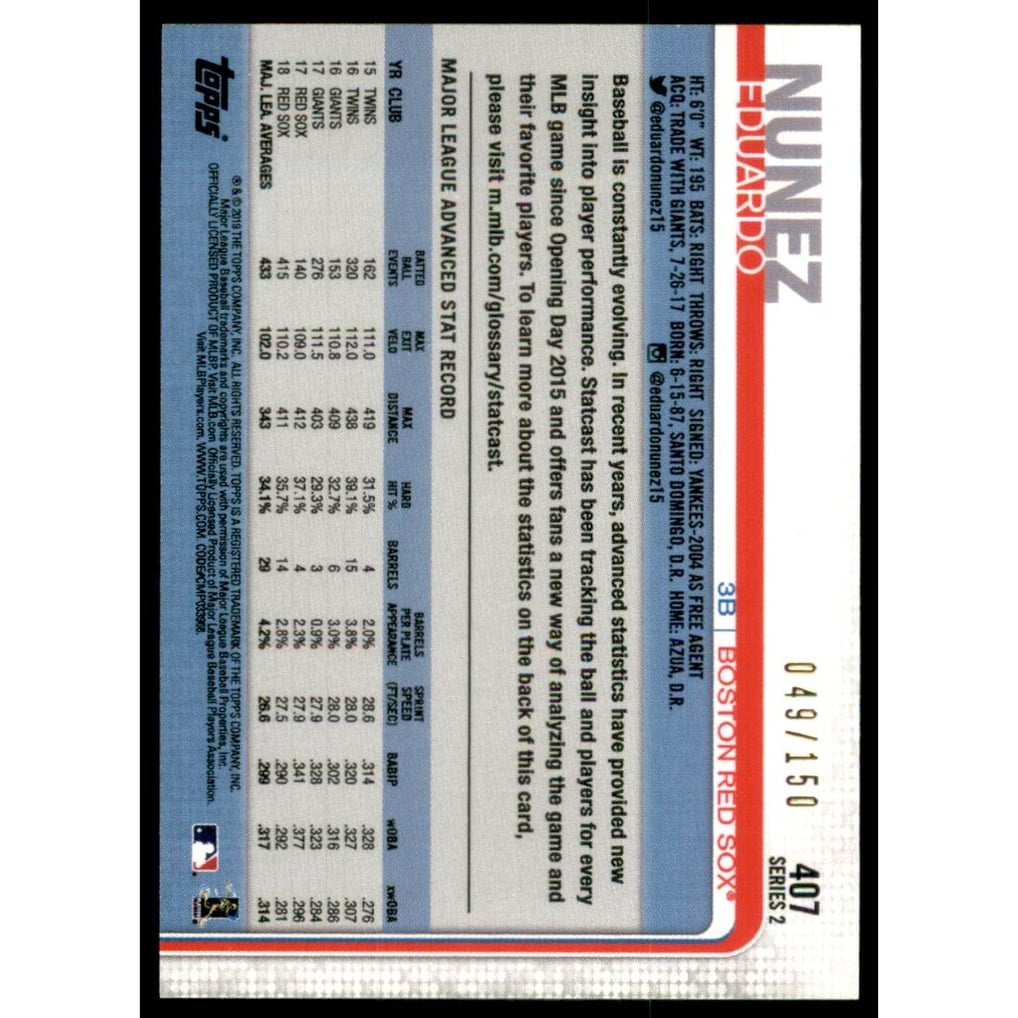2019 Topps Advanced Stats #407 Eduardo Nunez