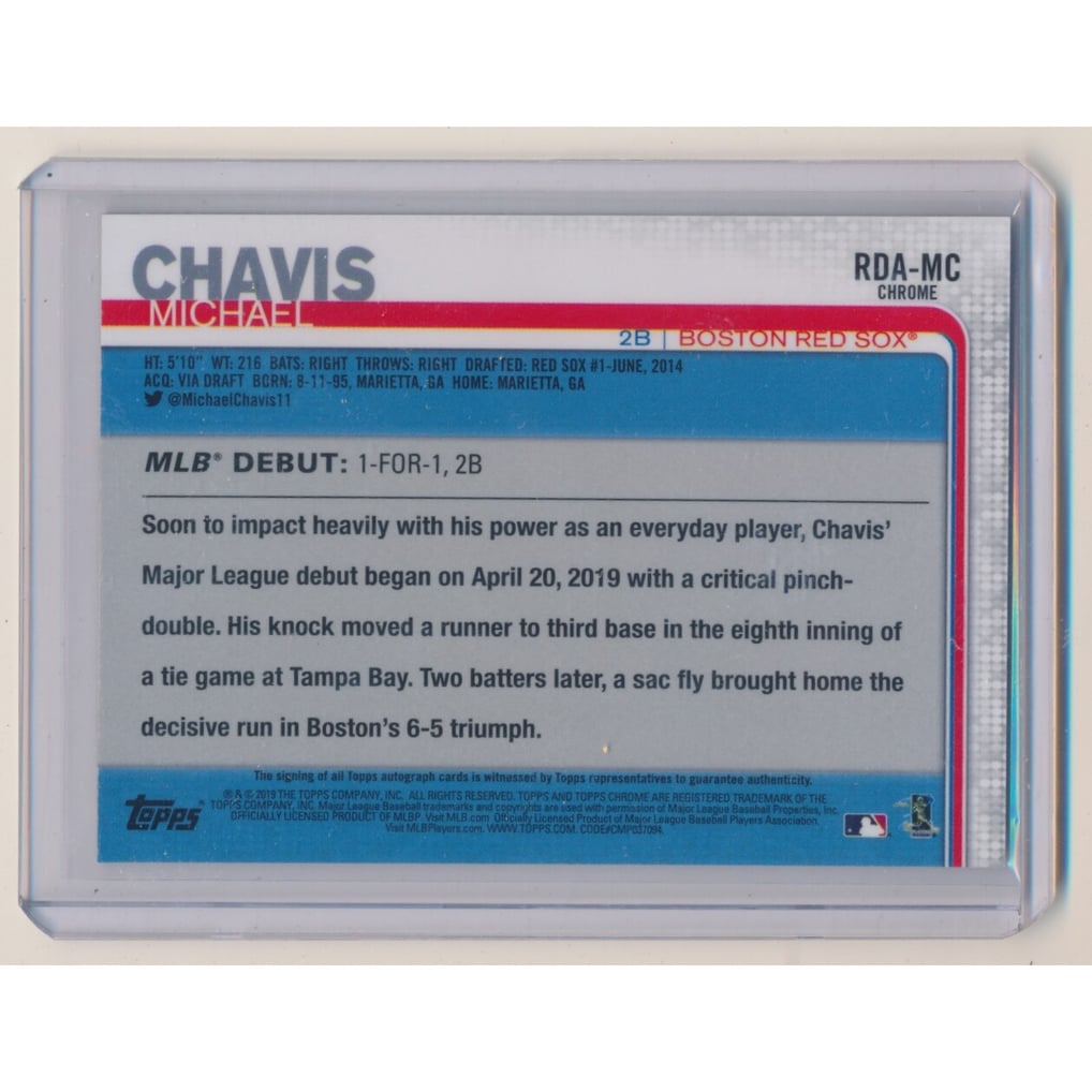 2019 Topps Chrome Update Rookie Autograph Refractors #RDAMC Michael Chavis