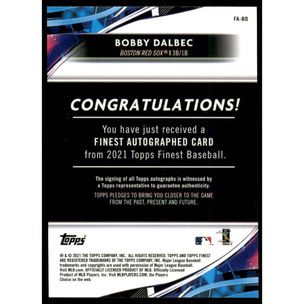 2021 Finest Autographs Refractors #FABD Bobby Dalbec