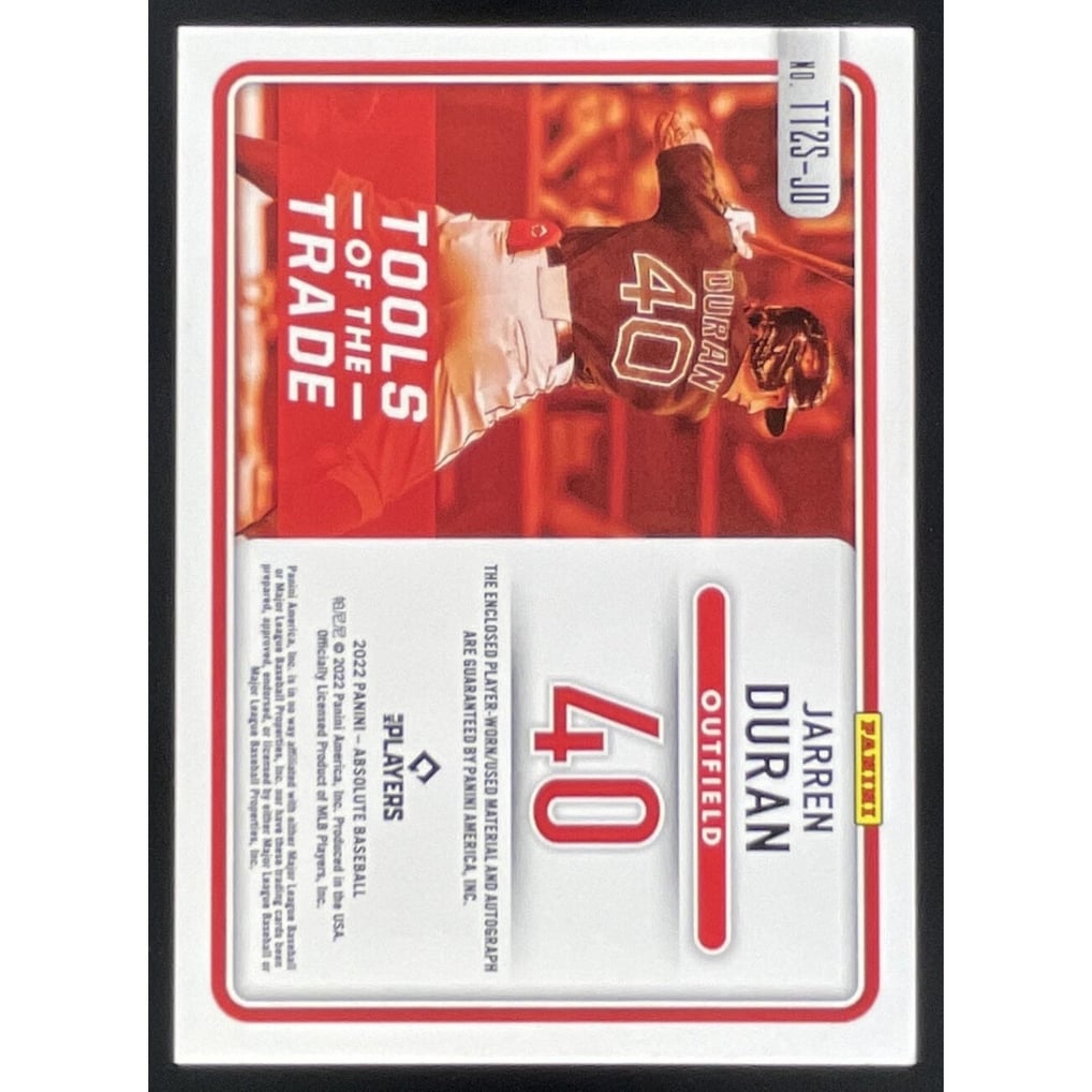 2022 Panini Absolute TOTT 2 Swatch Signatures #TT2S-JD Jarren Duran RC Auto /199