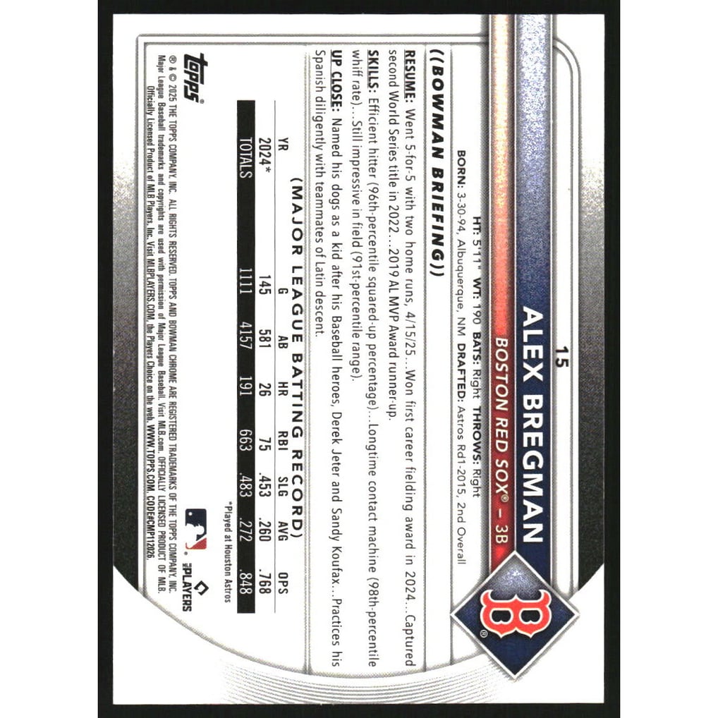 2025 Bowman Chrome Gold Geometric Refractors #15 Alex Bregman