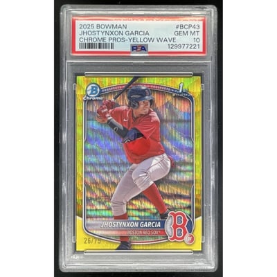 2025 Bowman Chrome Yellow Wave #BCP-43 Jhostynxon Garcia RC /75 PSA 10