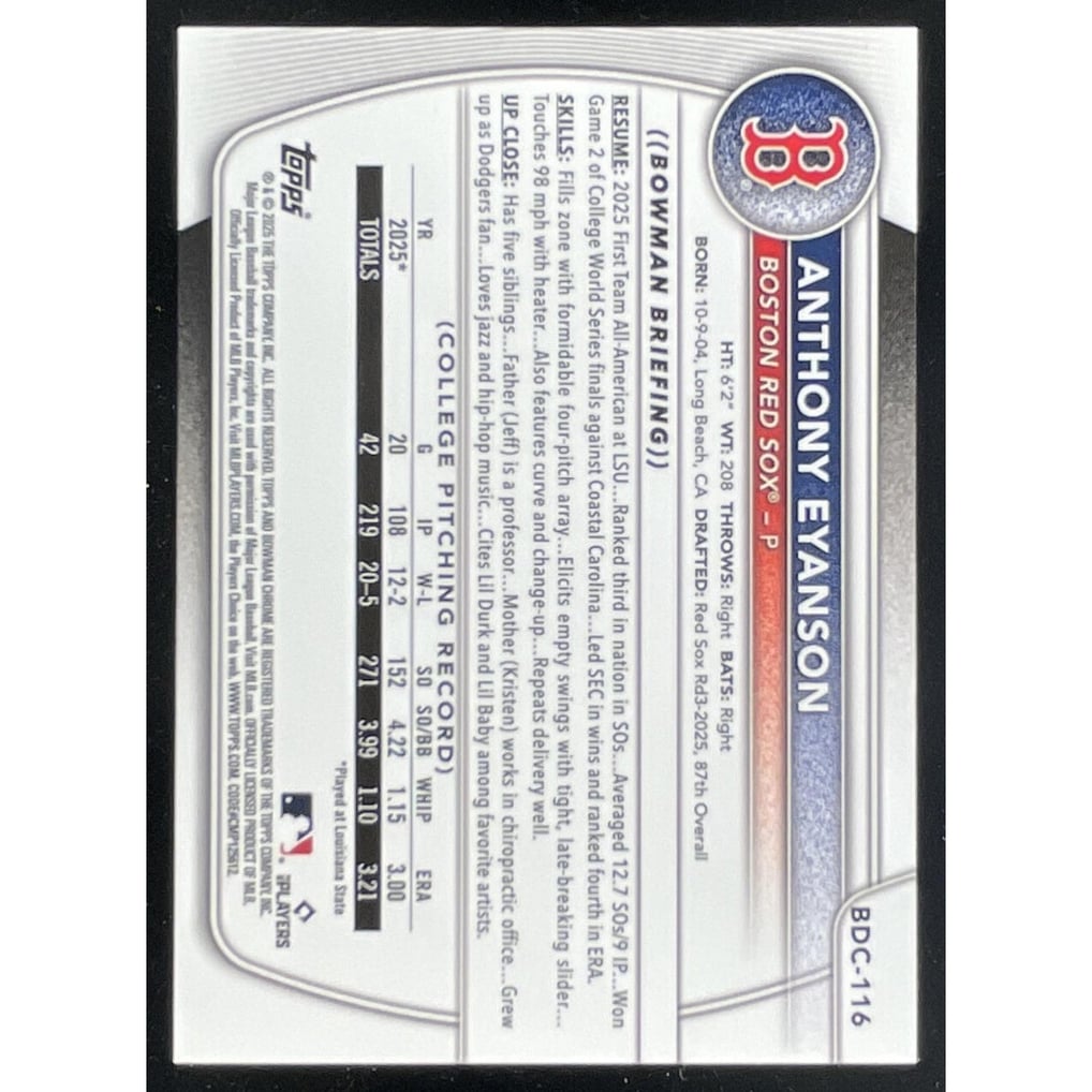 2025 Bowman Draft Chrome Blue Geometric #BDC-116 Anthony Eyanson RC /150