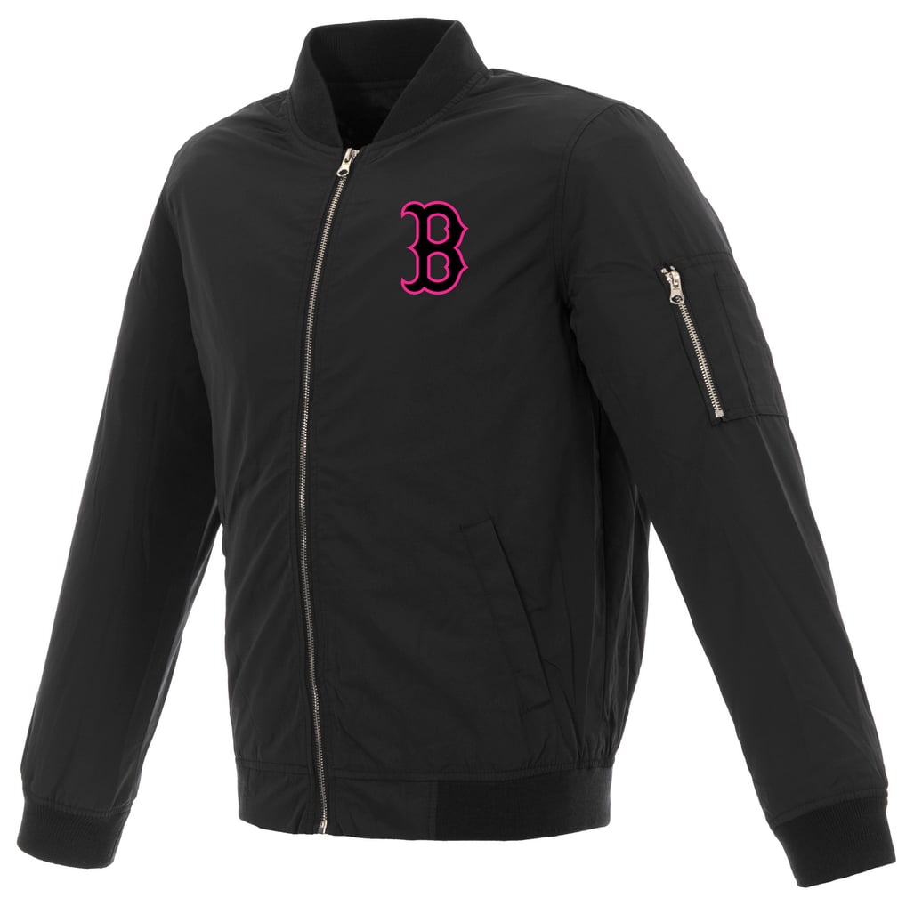 Boston Red Sox JH Design Women's Nylon Bomber Jacket - Black/Pink