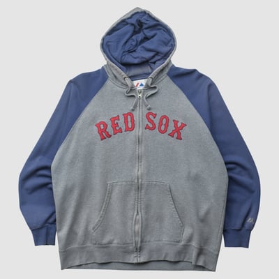 Boston Red Sox Majestic 2010s Hooded Full Zip Sweatshirt - Heather Gray - L by Fanatics Real Vintage