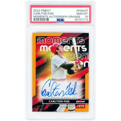Carlton Fisk Boston Red Sox Autographed 2023 Topps Finest Moments Orange Refractor #FMA-CF #7/25 PSA Authenticated 10 Card