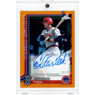 Carlton Fisk Boston Red Sox Autographed 2025 Topps Chrome Orange Refractor #CLA-CF #22/25 Card