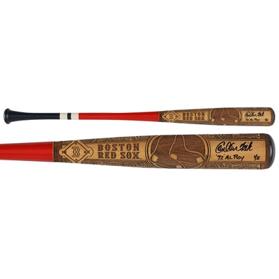 Carlton Fisk Boston Red Sox Autographed Fanatics Authentic Pillbox Bat Company Mural Series Bat with "72 AL ROY" Inscription - Limited Edition #1/5