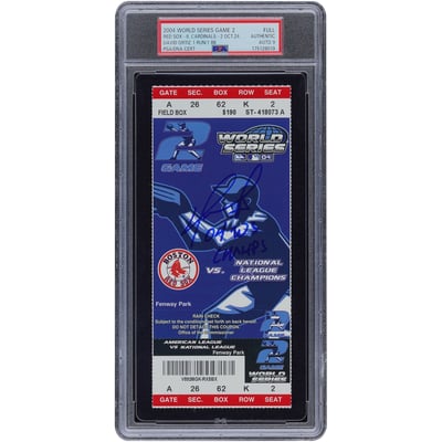 David Ortiz Boston Red Sox Autographed Fanatics Authentic 10-24-04 2004 World Series Game 2 PSA Authenticated Auto 9 Ticket with "04 WS Champs" Inscription