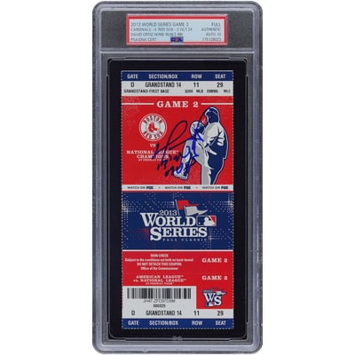 David Ortiz Boston Red Sox Autographed Fanatics Authentic 10-24-13 2013 World Series Game 2 PSA Authenticated Auto 10 Ticket with "13 WS MVP" Inscription
