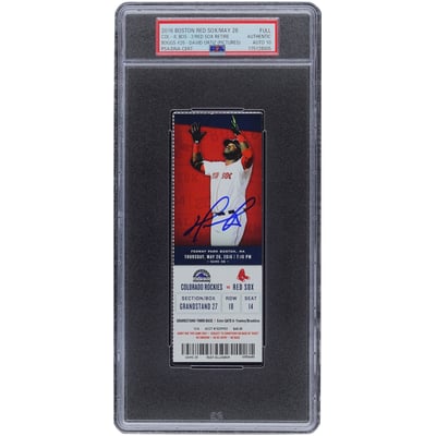 David Ortiz Boston Red Sox Autographed Fanatics Authentic 5-26-16 Red Sox Retire Boggs #26 PSA Authenticated Auto 10 Ticket
