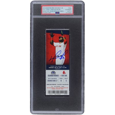 David Ortiz Boston Red Sox Autographed Fanatics Authentic 5-26-16 Red Sox Retire Boggs #26 PSA Authenticated Auto 8 Ticket