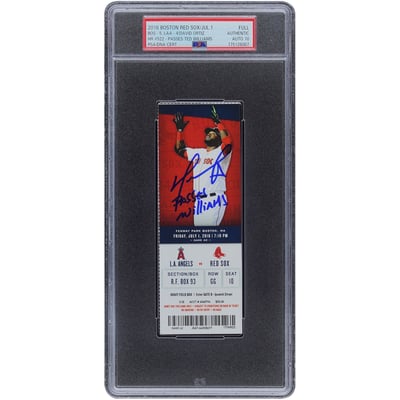 David Ortiz Boston Red Sox Autographed Fanatics Authentic 7-1-16 HR #552 Passes Ted Williams PSA Authenticated Auto 10 Ticket with "Passes Williams" Inscription