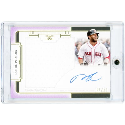 Dustin Pedroia Boston Red Sox Autographed 2024 Topps Definitive Collection Purple Jumbo Game Used Jersey Relic #ARC-DP #6/10 Card 