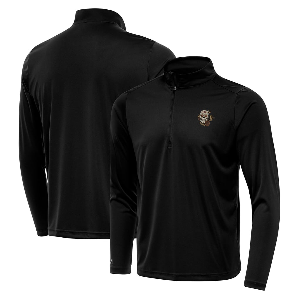 Boston Red Sox Antigua Sugar Skull Tribute Quarter-Zip Pullover - Black