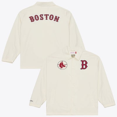  Boston Red Sox Mitchell & Ness Cooperstown Collection Retro Roots Full-Snap Coaches Jacket - Cream