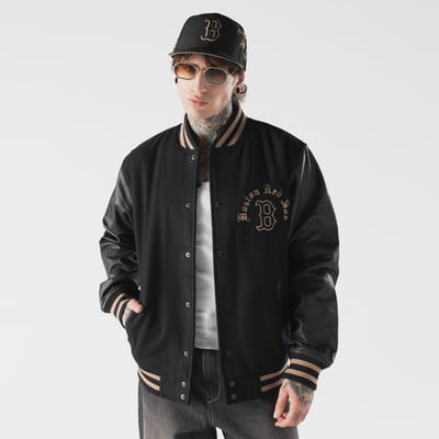  Boston Red Sox New Era Heritage Gothic Lettering Full-Snap Varsity Jacket - Black