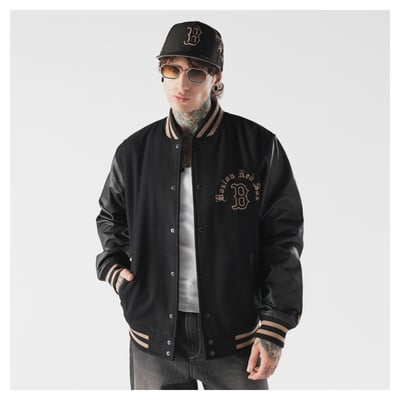  Boston Red Sox New Era Heritage Gothic Lettering Varsity Jacket - Black