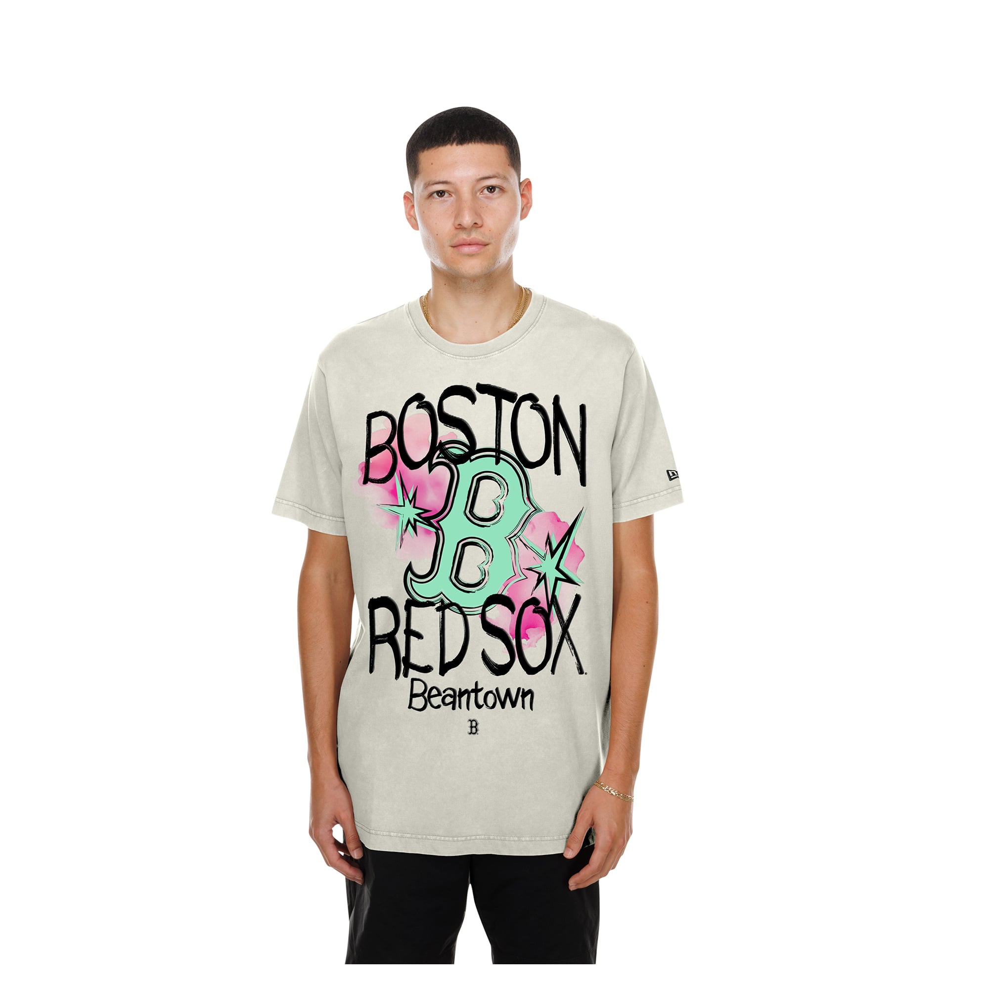 Men's Boston Red Sox New Era Cream Lifestyle Punk Core T-Shirt