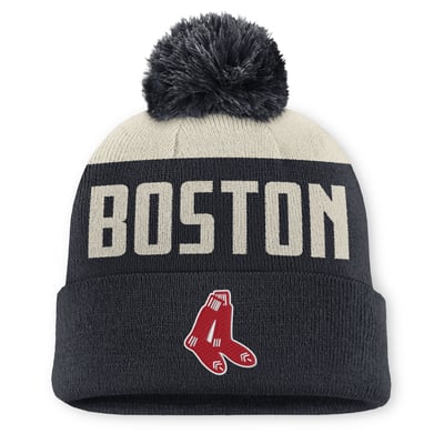Boston Red Sox Nike Peak Standard Cuffed Knit Hat with Pom - White/Navy