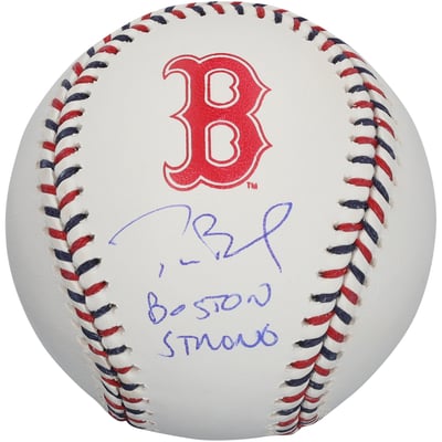 Tom Brady Boston Red Sox Autographed Fanatics Authentic Team Color Laces Baseball with "Boston Strong" Inscription - Limited Edition #1/10