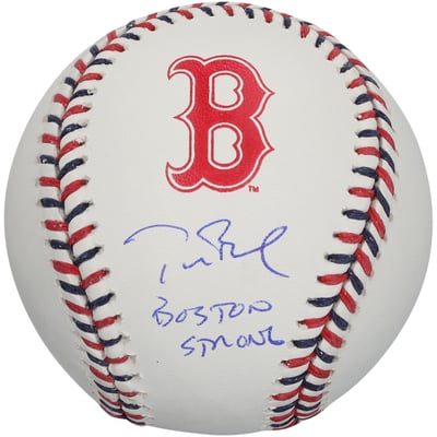 Tom Brady Boston Red Sox Autographed Fanatics Authentic Team Color Laces Baseball with "Boston Strong" Inscription - Limited Edition #10/10