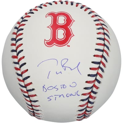 Tom Brady Boston Red Sox Autographed Fanatics Authentic Team Color Laces Baseball with "Boston Strong" Inscription - Limited Edition of 10