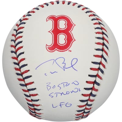 Tom Brady Boston Red Sox Autographed Fanatics Authentic Team Color Laces Baseball with Multiple Inscriptions - Limited Edition #1/5