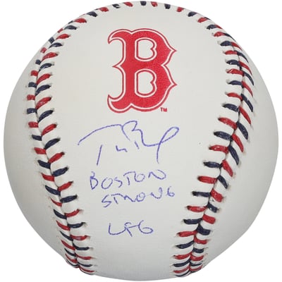 Tom Brady Boston Red Sox Autographed Fanatics Authentic Team Color Laces Baseball with Multiple Inscriptions - Limited Edition #5/5