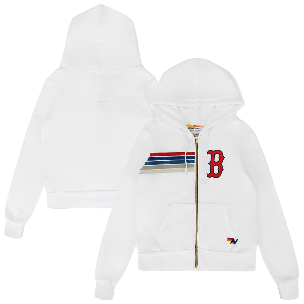  Boston Red Sox Aviator Nation x MLB Unisex Five-Stripe Tri-Blend Full-Zip Hoodie - White