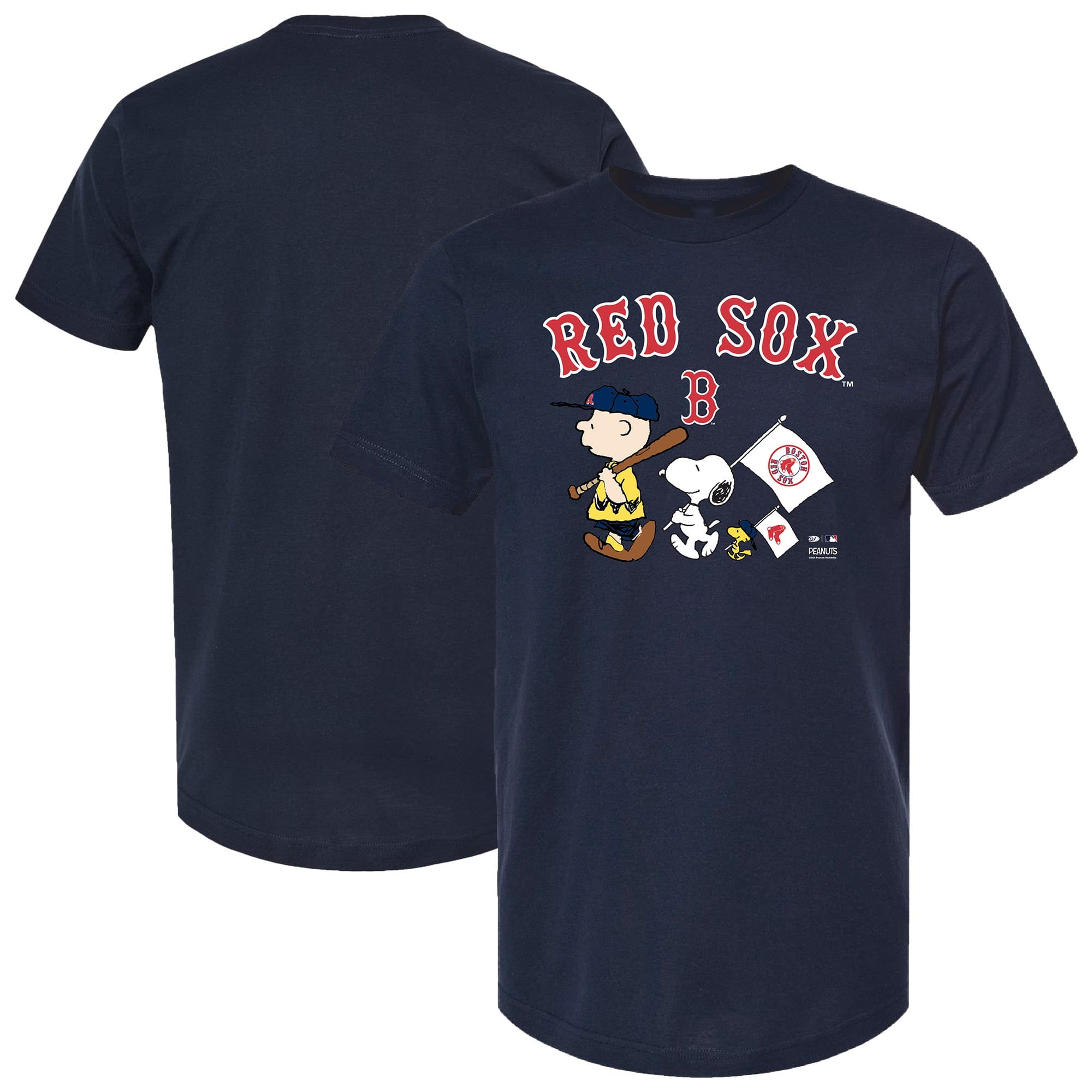 Unisex Boston Red Sox Navy Peanuts Flag T-Shirt