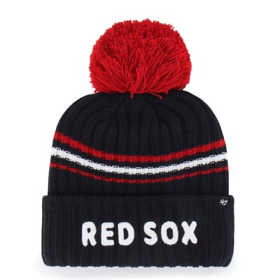 Boston Red Sox '47 Women's Fuzzy Script Cuffed Knit Hat with Pom - Navy