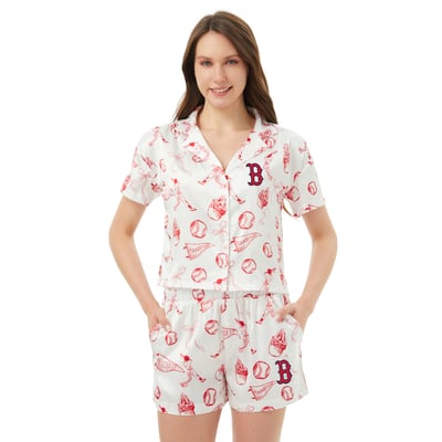  Boston Red Sox Concepts Sport Women's Hilton Satin Allover Print Button-Up Shirt & Shorts Set - White