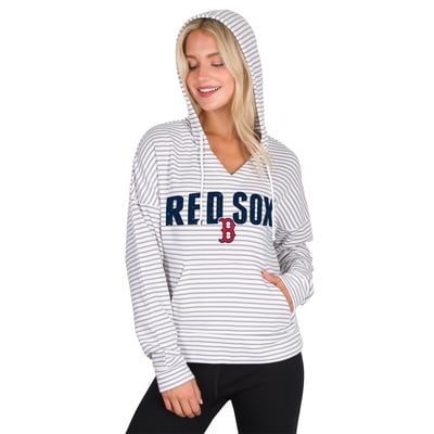 Boston Red Sox Concepts Sport Women's Liftoff Striped V-Neck Hoodie - White/Gray