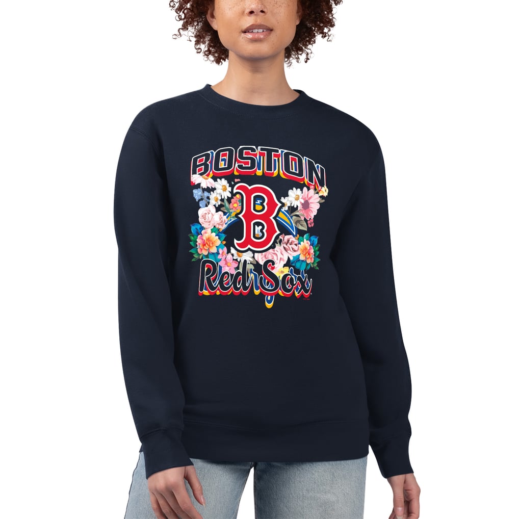 Boston Red Sox G-III 4Her by Carl Banks Women's Flowers Graphic Pullover Sweatshirt - Navy