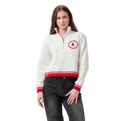 Boston Red Sox Lusso Women's Maura Quarter-Zip Pullover - Cream/Red