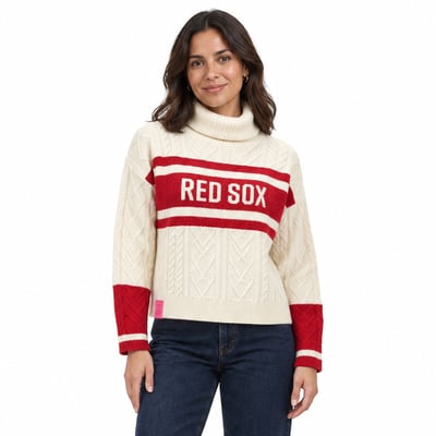 Boston Red Sox Lusso Women's Susan Cowl Neck Sweater - Red/Cream