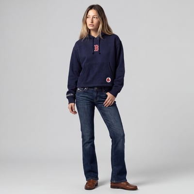 Boston Red Sox Mitchell & Ness Women's Cooperstown Collection Retro Roots Pullover Hoodie - Navy
