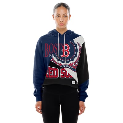  Boston Red Sox New Era Women's Upcycled Colorblock Boxy Hoodie - Navy