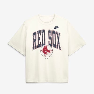  Boston Red Sox Nike Women's Arched Distressed Boxy T-Shirt - Cream