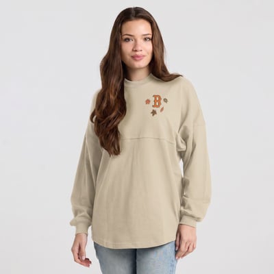  Boston Red Sox Spirit Jersey Women's Fall Leaves Long Sleeve T-Shirt - Cream