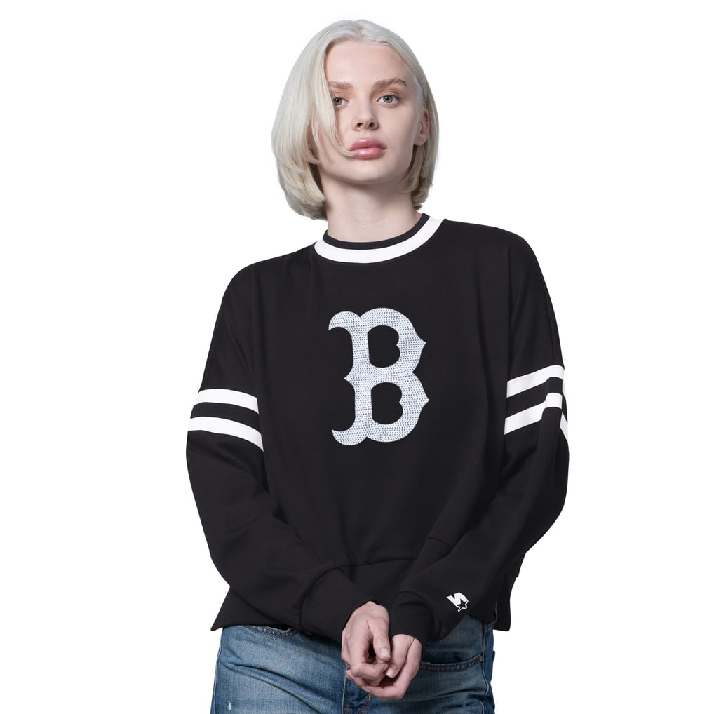 Boston Red Sox Starter Women's Rally Cropped Drop Shoulder Crewneck Sweatshirt - Black