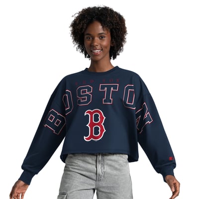  Boston Red Sox Starter Women's Bleachers II Cropped Crew Sweatshirt - Navy