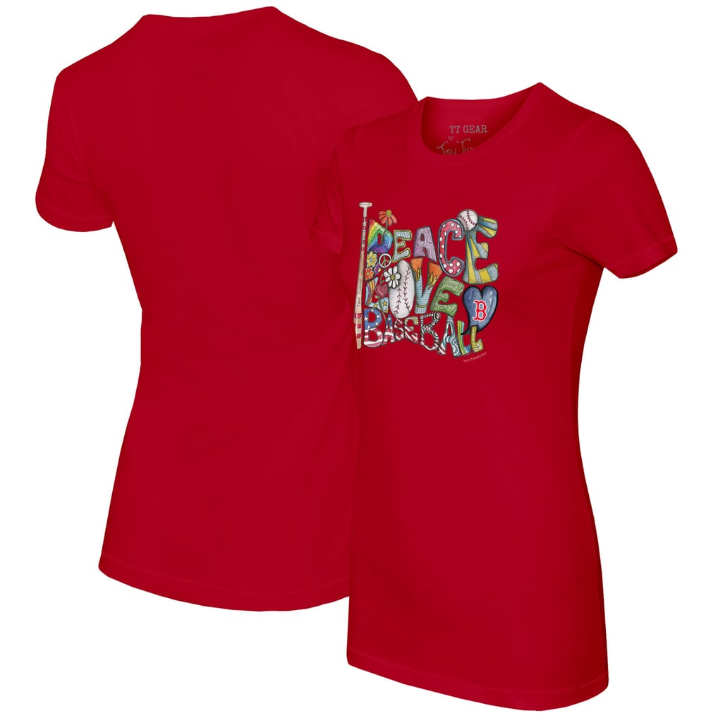 Boston Red Sox Tiny Turnip Women's Peace Love Baseball Fitted T-Shirt - Red