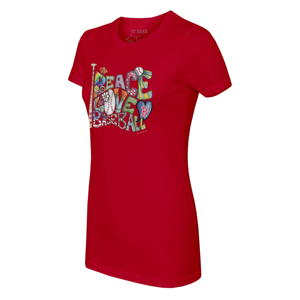 Boston Red Sox Tiny Turnip Women's Peace Love Baseball Fitted T-Shirt - Red